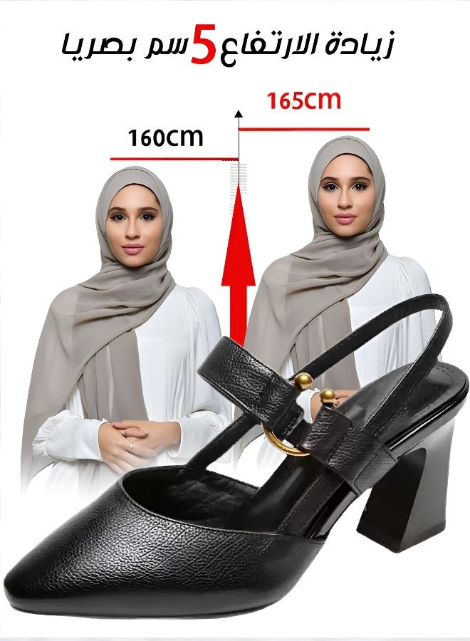 صندل عالي الكعب أنيق بتصميم مجوف من الجلد الطبيعي - Image 4